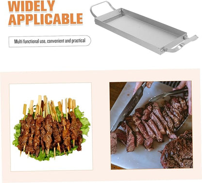 Ciieeo Rectangular Stainless Steel Bbq Serving Platter Dual Handles Versatile Food Serving Tray for Snacks Sushi Desserts and Hot Pot