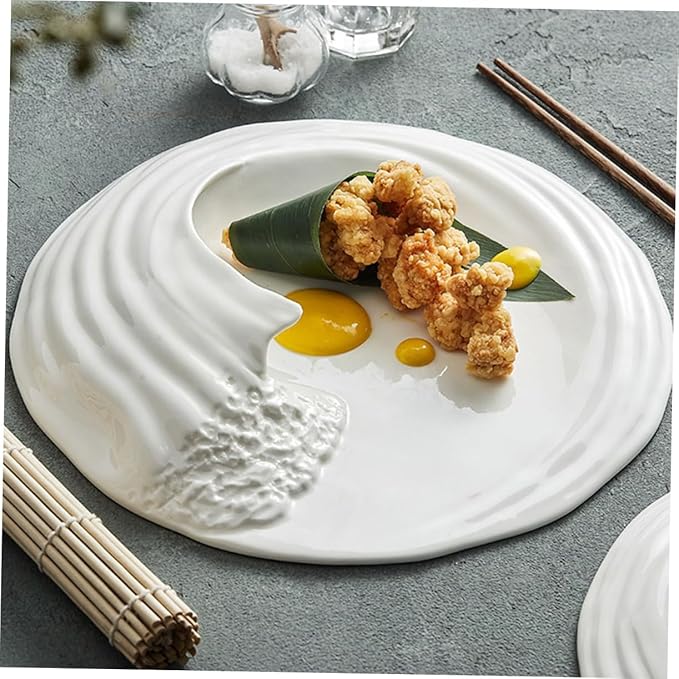 Mobestech Unique Wave Shape Serving Plate Ceramic Porcelain Platter for Snacks Appetizers Cheese Fruits and More for Parties