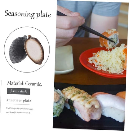 2pcs Banana Leaf Plate Ceramic Serving Platter Retro Seasoning Dish Versatile Snack Storage Tray for Oil Sugar Vinegar