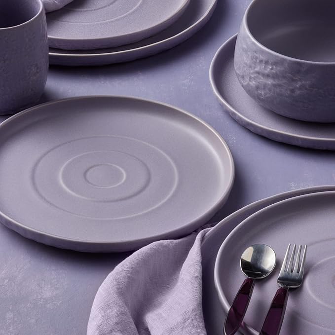 Stone by Mercer Project SHOSAI 32-Piece Stoneware Dinnerware Set, Plates and Bowls Set, Modern Dishware set fo 8, Lavender