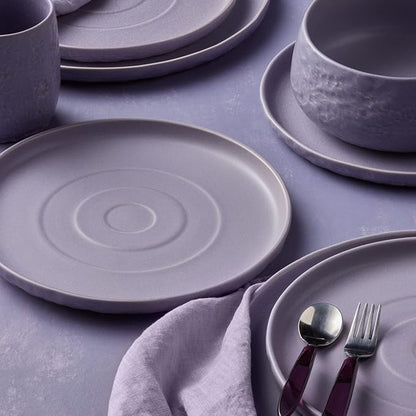 Stone by Mercer Project SHOSAI 32-Piece Stoneware Dinnerware Set, Plates and Bowls Set, Modern Dishware set fo 8, Lavender