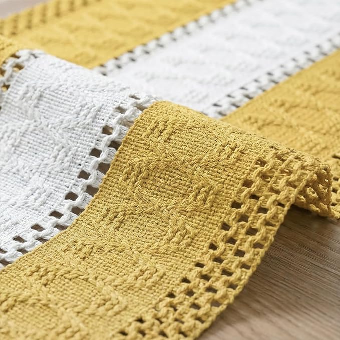 Artoid Mode Yellow Farmhouse Rustic Table Runner, Seasonal Hollow Kitchen Dining Table Decoration for Home Party Decor 12x36 Inch