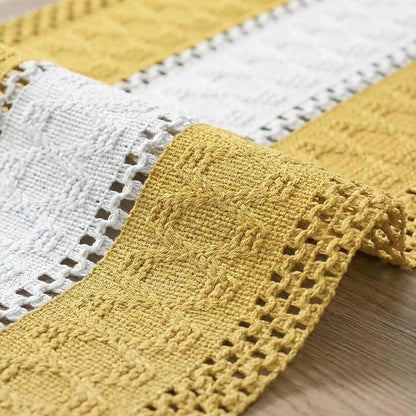 Artoid Mode Yellow Farmhouse Rustic Table Runner, Seasonal Hollow Kitchen Dining Table Decoration for Home Party Decor 12x72 Inch