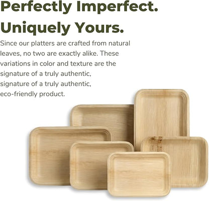 Koala love Bamboo Serving Tray and Platter Disposable Charcuterie Boards Plates and Party Platters Trays Compostable Wooden Food Platters Palm Leaf Dinner Catering Trays 10" x14" (10 pc)