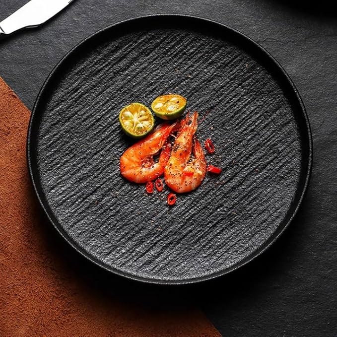 SONGCHAO Party Supplies Black Quicksand Steak Dinner Plate Frosted Western Dinner Plate Ceramic Pasta Plate Light Luxury Dish Plate Home Plate Party Plates (Color : B, Size : Medium)