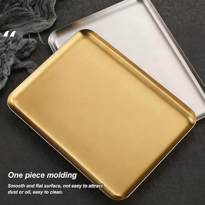 3 Pcs Small Serving Tray, Stainless Steel Coffee Table Tray, Wire Drawing Process, Beautiful and Understated, Waterproof and Durable(Silver,15x20CM/6x8IN)
