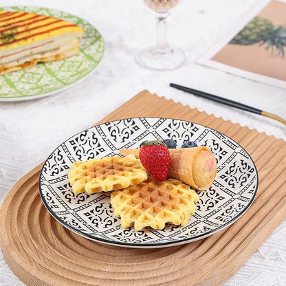 Dessert Plate Set of 6-8 Inch Ceramic Salad and Appetizer Plates - Vibrant Mix-and-Match Colors - Dishwasher and Microwave Safe