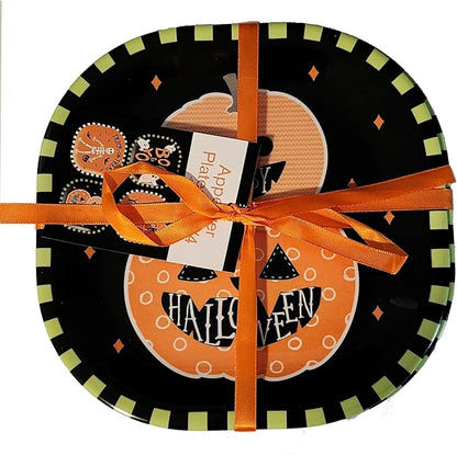 Kane Halloween 8-inch Melamine Appetizer Plates Set of 4 Skeleton Pumpkin Ghost Dessert Dinnerware