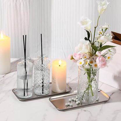 Vesici 12 Pcs 7.87 x 3.35 inches Small Silver Tray Bulk, Stainless Steel Rectangle Serving Trays Trinket Decorative Bathroom Tray for Vanity Jewelry Makeup Towel, Dish Plate Tea Fruit Storage Platter