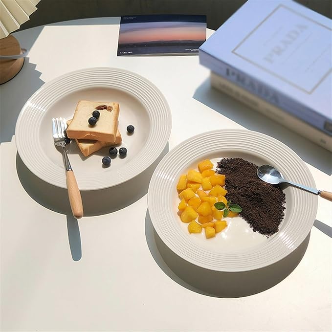 SONGCHAO Party Supplies Dining Plate Pure White Ceramic Plate Thread Straw Hat Plate Deep Plate Dessert Cake Plate Salad Plate Household Kitchen Restaurant Fruit Tray Party Plates