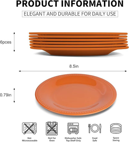 Melamine Beaded Dinner Plate Set of 6, BPA Free, Chip & Break Resistant, Lightweight, Great for Dining, Weddings & Everyday Meals, Fall, 8.5in