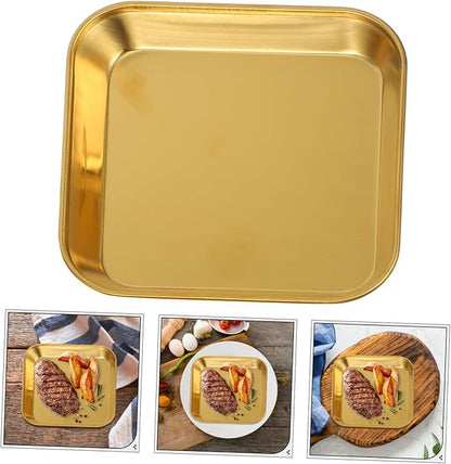 Ciieeo 2pcs Stainless Steel Food Trays Baking Small Square Metal Dinner Plates Gold Serving Tray for Appetizer Cookie