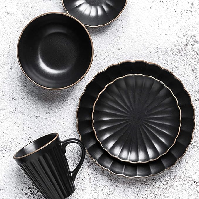 Classic Fine Dinnerware Set,White Porcelain Dinnerware Set, Petal Shape Ceramic Plates and Bowls Sets, Modern Creativity Vintage Round Dishes Set, Service for 10