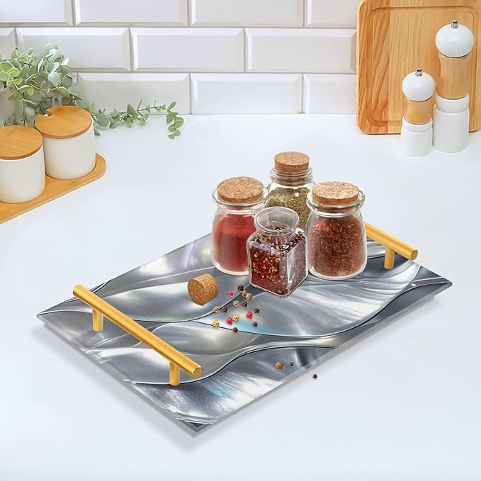 Silver Shell Decorative Serving Trays with Handles Drink Serving Tray for Jewelry Perfume for Restaurant Serving bandejas para servir Cafe