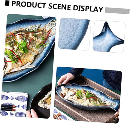 BESTOYARD Fish Shaped Ceramic Serving Tray 12 Inch Oval Plate for Fish Dishes Home Kitchen and Restaurant Use for Serving Appetizers and Snacks