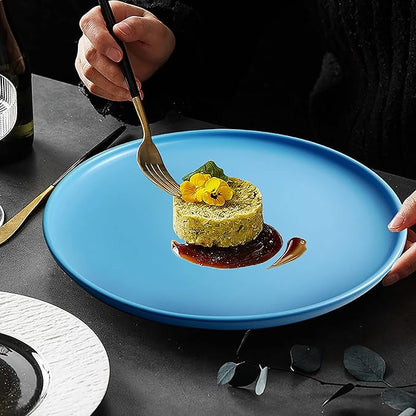 8 Inch Dinner Plates, Matte Blue Ceramic Plates Set of 3, Scratch, Microwave & Dishwasher Safe