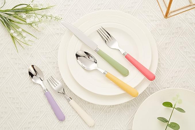 ANNOVA Silverware Set 20 Pieces Stainless Steel Cutlery Color Handle Flatware - 4 x Dinner Knife; 4 x Dinner Fork; 4 x Salad fork; 4 x Tablespoon; 4 x Teaspoon (Mix Solid)