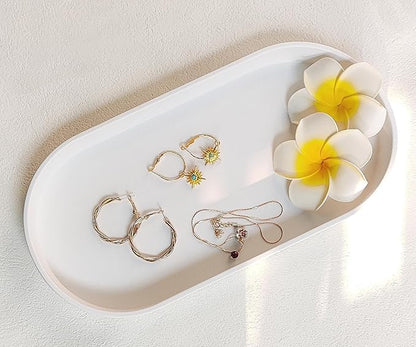 White Small Tray (11.8 inch), Oval Tray for Kitchen Counter, Bathtub Bathroom Vanity Items, Countertop Organizer, Coffee Accessory, Bar, Serving Seasoning, Salt and Pepper, Soap, Perfume.