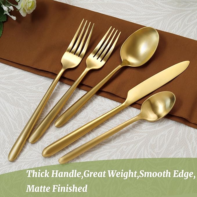Flatware Stainless Steel Silverware 20-Piece Matte Gold Drip Handle Cutlery Set for Home Kitchen Restaurant Hotel Service for 4
