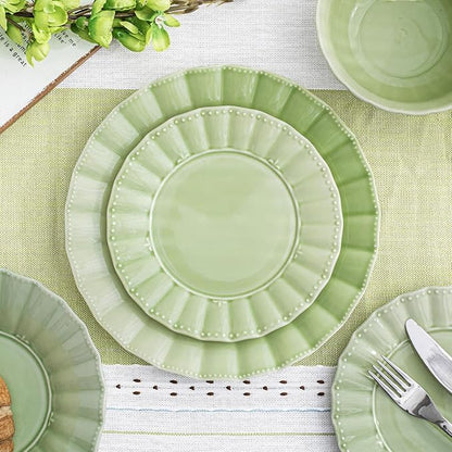 HOMBENE 12 Piece plates and bowls sets for 4, Dinnerware set, Porcelain Dish Set, House gift, Microwave and Dishwasher Safe, Mint Glow Green