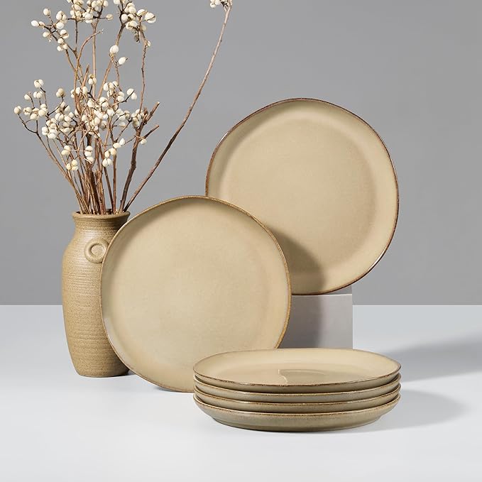 HaWare Stoneware Salad Plates Set of 6, 7.9” Heavy Duty Ceramic Plates, Reactive Glaze Dinnerware for Home Restaurant, Chip and Scratch Resistant, Microwave and Dishwasher Safe, Reactive Sandy Khaki