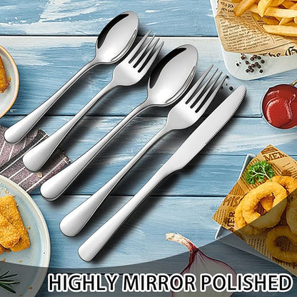 Stainless Steel Flatware Set - Forks, Knives and Spoons for Home and Restaurant Kitchen - Rust Resistant Cutlery Utensils (200, Silver)