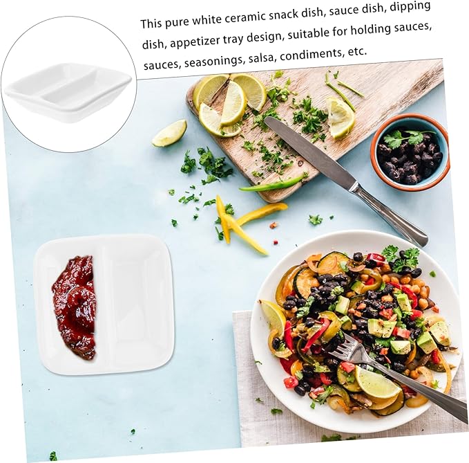 ABOOFAN 2pcs Divided Sauce Dishes Snack Plate Condiment Plate Serving Tray for Appetizers Quality Ceramic