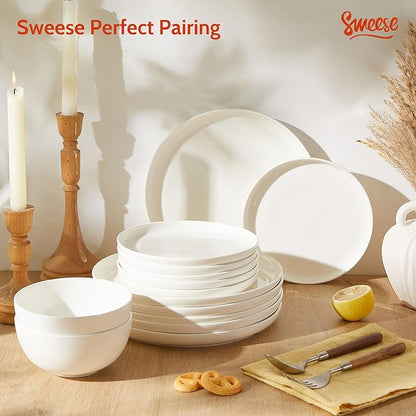 Sweese Porcelain Dinner Plates Set of 6, 10 Inch Lightweight Round Dish Set - Dishwasher, Microwave, Oven Safe, Scratch Resistant, Kitchen Serving Dishes - White