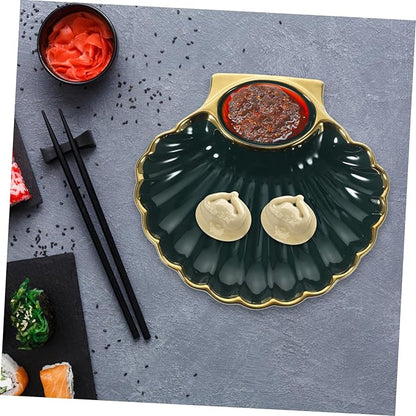 1Pc Dumpling Dish with Sauce Creative Shell Shaped Appetizer Plate for Dipping Sauces for Serving Dumplings French Fries Sushi Home and Restaurant Use