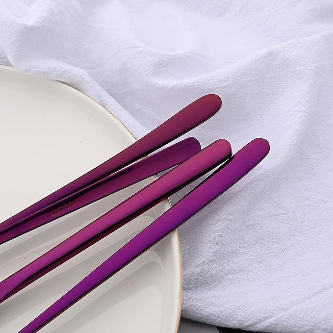 30 Pieces Silverware Set, Purple-Flatware Cutlery Set Service for 6, 18/8 Stainless Steel Tableware Eating Utensils for Home/Hotel/Restaurant, Mirror Polished, Dishwasher Safe