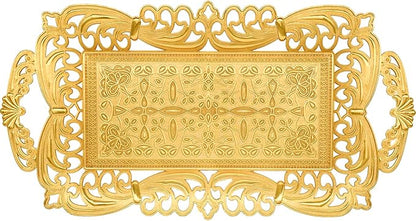 Turkish Tea Coffee Serving Tray with Handles Ottoman Decorative (Gold)