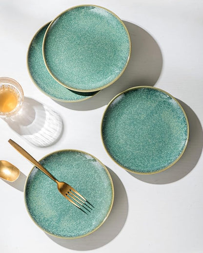 HENXFEN LEAD Dessert, Salad Plates 8 Inch, Porcelain Serving Dishes for Appetizers, Snacks, Pancakes - Kitchen Dinnerware Set Dishwasher, Microwave Safe - Reactive Green