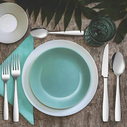 LIANYU 45 Piece Silverware Flatware Set with Serving Utensils, Stainless Steel Cutlery Set for 8, Eating Utensils Tableware with Knife Fork Spoon, Mirror Finish, Dishwasher Safe