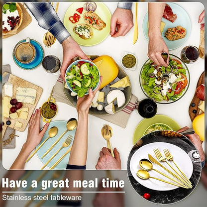 Meanplan 200 Pcs Gold Silverware Set Stainless Steel Flatware Set Cutlery with Knives Spoons and Forks Portable Reusable Gold Utensils Kit for Home Restaurant Apartment and Kitchen, Service for 40