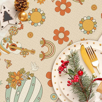 Retro Flowers Table Runner Seasonal Holiday Kitchen Dining Linen Table Decoration for Indoor Outdoor Home Party Decor 13 x 72 Inch