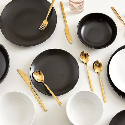 Euro Ceramica Euro Essential Collection 16 Piece Dinnerware Set, Service for 4, Solid Semi-Matte Black