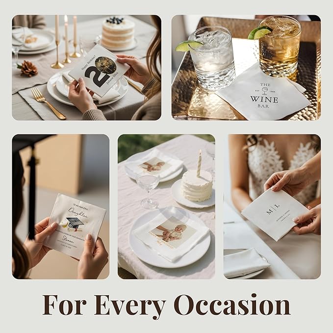 25Pcs 3 Ply Personalized Cocktail Napkins - Custom Napkins with Logo Photo Text - 4.8"x4.8" Customized Printed Logo Napkin for Business Bar Party Wedding Birthday Anniversary