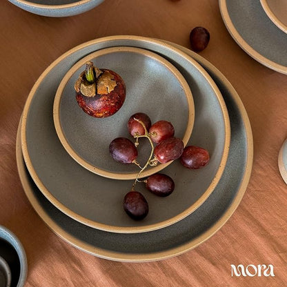 MORA Small Plates Set of 4, 6.5 inch Ceramic Pottery Dessert Plates - Microwave, Oven and Dishwasher Safe - Harvest