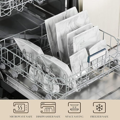 MALACASA Dinnerware Sets, 30 Piece Porcelain Plates and Bowls Sets for 6, Square Dish Set with Dinner Plates Set, Cup and Saucer, Modern Dishware Dishes Microwave Safe, Marble Grey, Series Blance