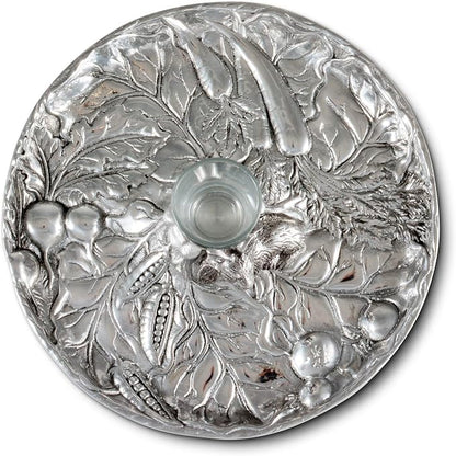 Arthur Court Aluminum Metal Rabbit Bunny Pattern Tidbit Cheese Hors d'oeuvres Tray with Glass for Toothpick - Durable Metal Silver Easter Entertaining 10.5 inch Diameter x 2.5 inch Tall