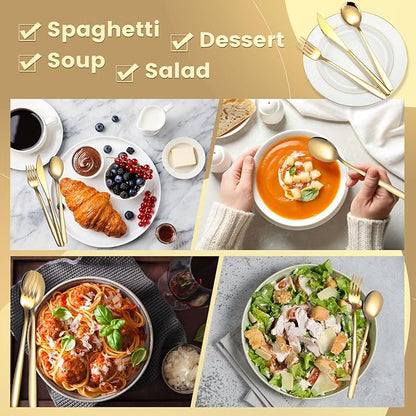 240 Pcs Gold Silverware Set for 80 - Stainless Steel Flatware Cutlery Set Include Forks, Knives & Spoons for Wedding Parties, Kitchen, Restaurant - Dishwasher Safe