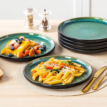 vancasso PLAYA Dinner Plates Set of 6, 10.25 Inch - Ceramic & Stoneware Plates, Microwave & Oven Safe, Trendy Green Tableware for Modern Dining, Durable Dishwasher Safe Design