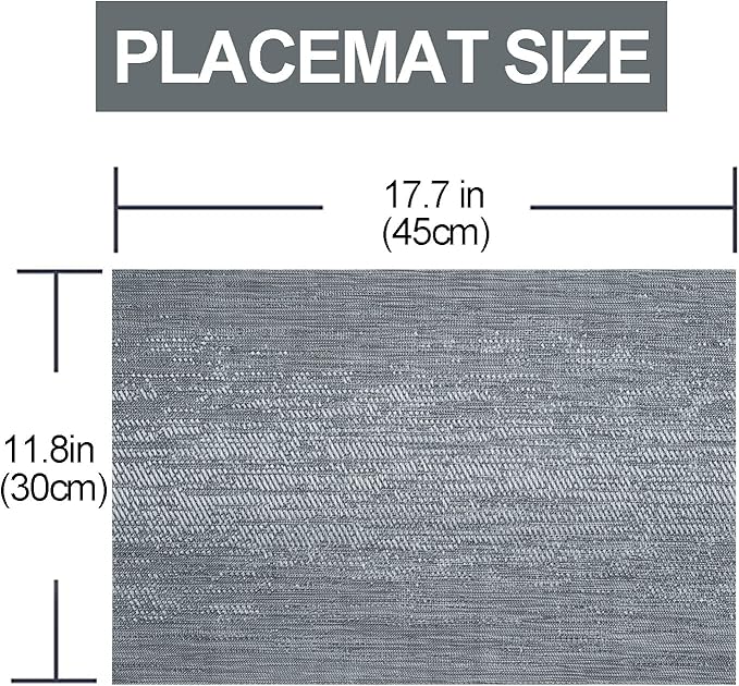 Placemats,PlasticVinyl Washable Heat-Resistant Durable PVC Non-Slip Woven for Kitchen Dining Table Mats (Set of 4, Dark Grey)