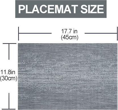 Placemats,PlasticVinyl Washable Heat-Resistant Durable PVC Non-Slip Woven for Kitchen Dining Table Mats (Set of 4, Dark Grey)