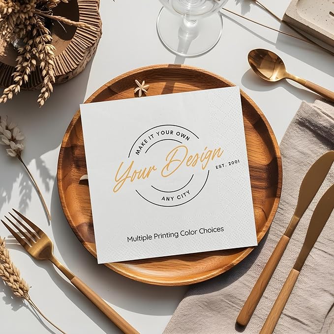 25Pcs 3 Ply Personalized Cocktail Napkins - Custom Napkins with Logo Photo Text - 4.8"x4.8" Customized Printed Logo Napkin for Business Bar Party Wedding Birthday Anniversary