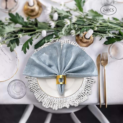 CNCEST 8in Round Charger Plates, 24 Pack Plastic Reef Plate Chargers with Flora Reef Design, Reusable Serving Plates Set for Wedding, Party, Baby Shower and Table Setting Decoration (Silver)