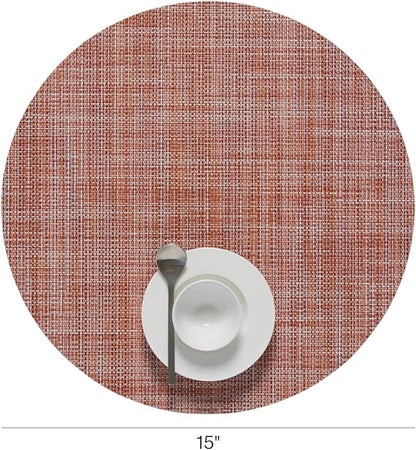 Chilewich Mini Basketweave Placemats in Cinnamon - Set of 4 - Easy Care Woven Tabletop Textiles - Indoor/Outdoor - 15" Round