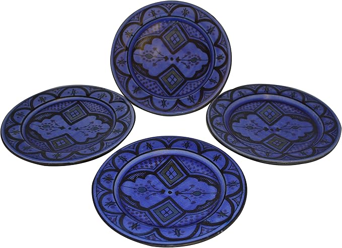Moroccan Ceramic Plates Handmade Appetizer Tapas Serving Set Of 4 plates Royal Blue