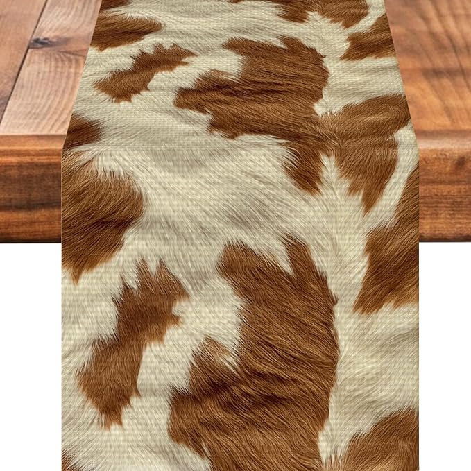 Cow Print Table Runner Seasonal Farmhouse Kitchen Dining Linen Table Decoration for Indoor Outdoor Home Party Decor 13 x 72 Inch