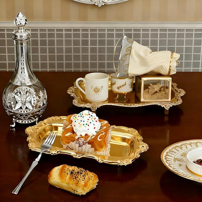 KUMGROT Small Fancy Serving Tray Small Teacup Coffee Cup Serving Tray Vintage Jewelry Organizer Elegant Dessert Platter Candy Table Supplies for Birthday Party Wedding Gold, 7.87"x4.5"